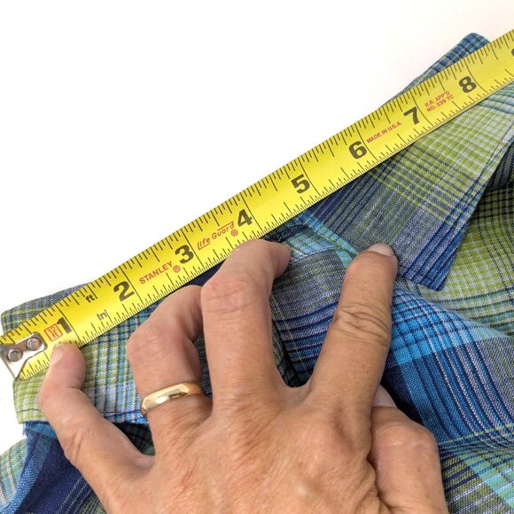 Robert Talbott Linen Shirt XL Long Sleeve Colorful Blue Yellow Plaid button down - Picture 13 of 13